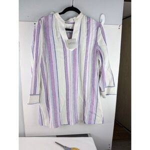 Kasper Women's Striped Tunic Top 3/4 Sleeve V Neck Casual Shirt